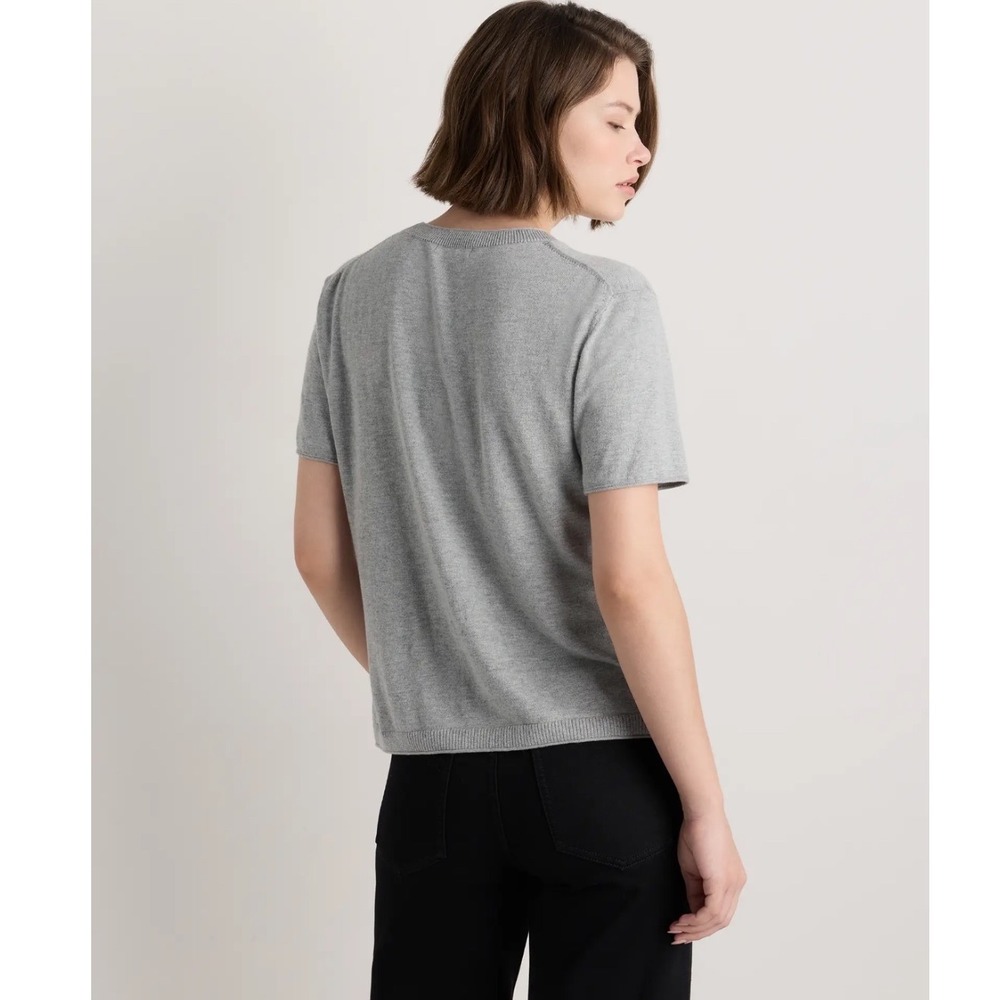 Quince Organic Cotton Cashmere Blend Short Sleeve Sweater Heather Grey Medium - Picture 2 of 9